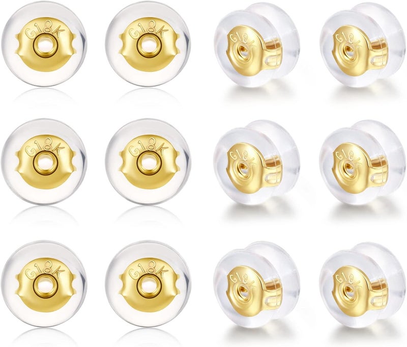 DELECOE 18K Gold Silicone Earring Backs for Studs Droopy Ears Hoops Fish Wires,Locking Secure Earring Backs for Heavy Earring No-Irritate Hypoallergenice Soft Clear Earring Backs for Women Men - Image 1